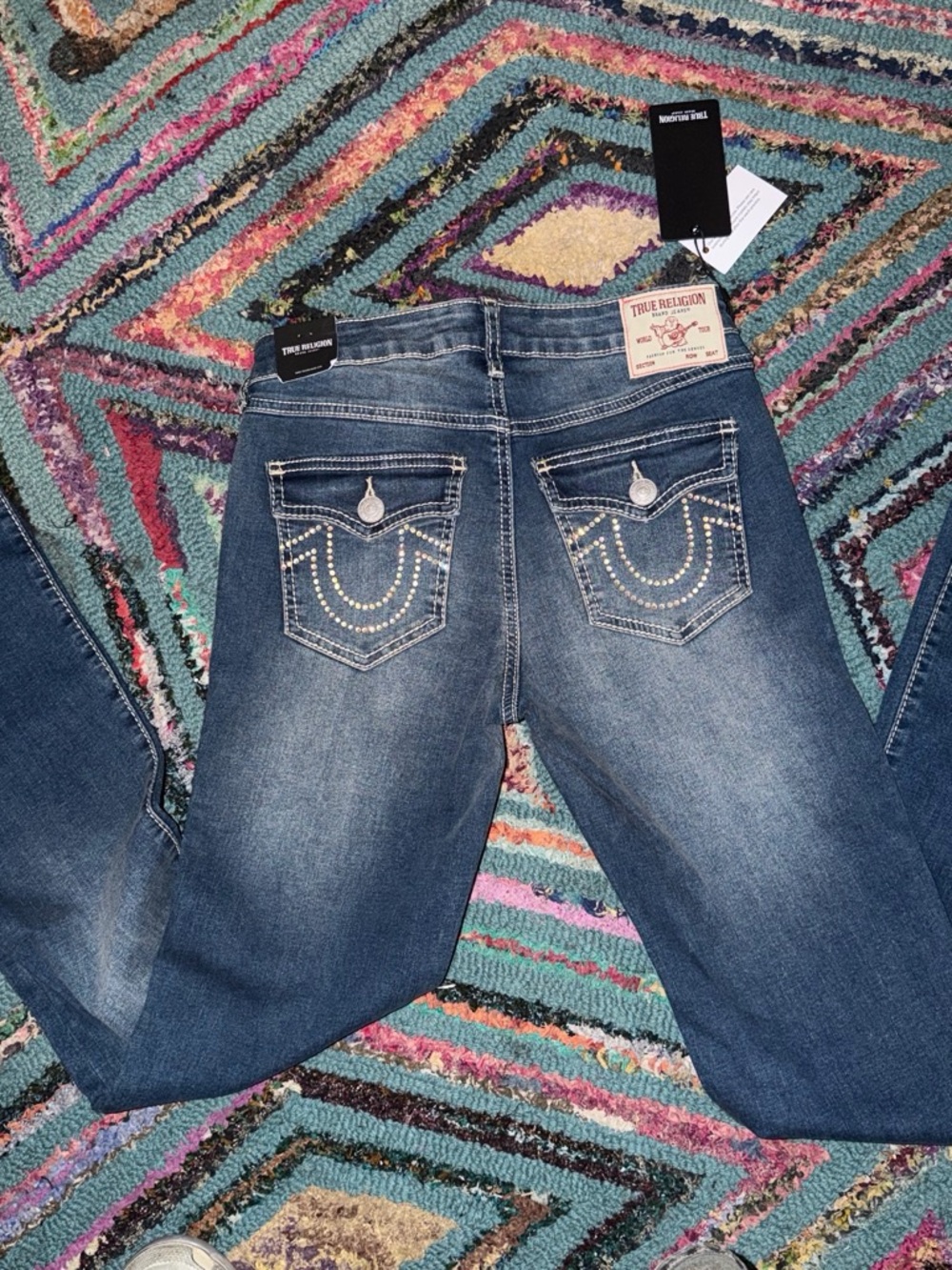 True Religion Women's Rhinestone Pocket bootcut Jeans - Dark Blue